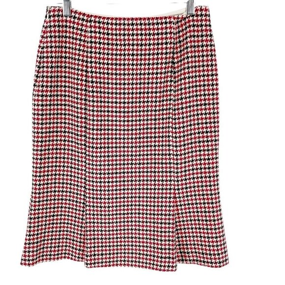 Talbots Vintage Black Red Houndstooth Pleated Hem Italian Stretch Wool Skirt 8 - Picture 3 of 10